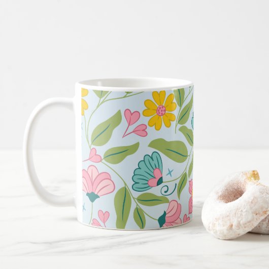 Spring Floral Pattern op lichtblauw Koffiemok (Met donut)