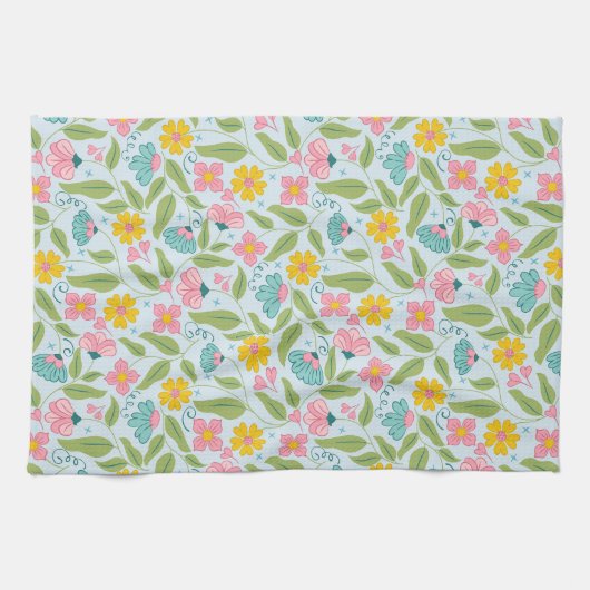 Spring Floral Pattern op lichtblauw Theedoek (Horizontaal)