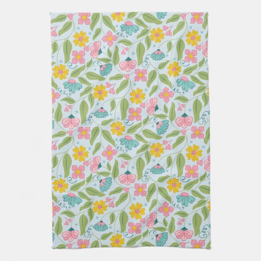 Spring Floral Pattern op lichtblauw Theedoek (Verticaal)
