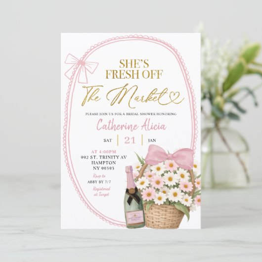 Spring Floral Pink Coquette Daisy Bridal Shower Kaart (Staand voorkant)