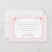 Spring Floral Pink Gingham Baby Shower Bedankkaart (Achterkant)
