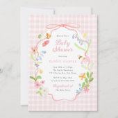 Spring Floral Pink Gingham Baby Shower Kaart (Voorkant)
