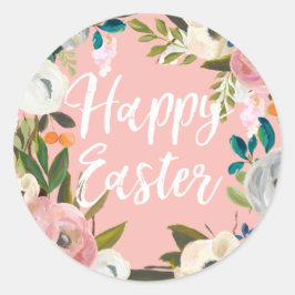 Spring Floral Pink Happy Pasen Ronde Sticker