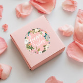 Spring Floral Pink Happy Pasen Ronde Sticker
