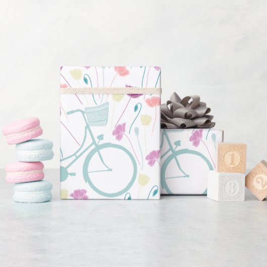 Spring Floral Plum Mint Yellow Retro Bicycle Cadeaupapier (Baby Shower)