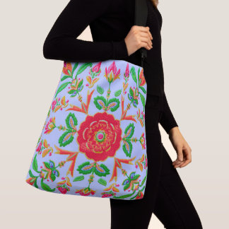 Spring Floral Print Crochet Effect Crossbody Tas