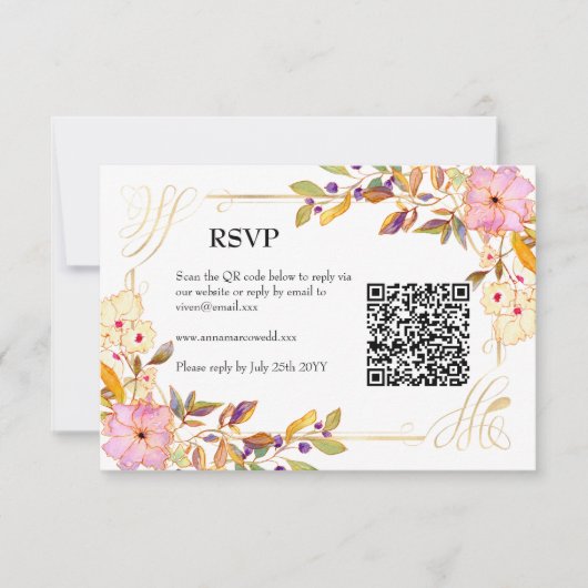 Spring Floral QR Code Rsvp Card (Voorkant)