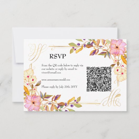 Spring Floral QR Code Rsvp Card Kaartje (Voorkant)