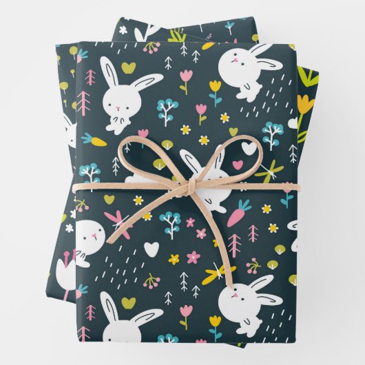 Spring Floral Rabbits Wrapping Paper Set van 3 (In situ)