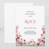 Spring Floral Roze Baby shower Invitation Chic Kaart (Voorkant / Achterkant)