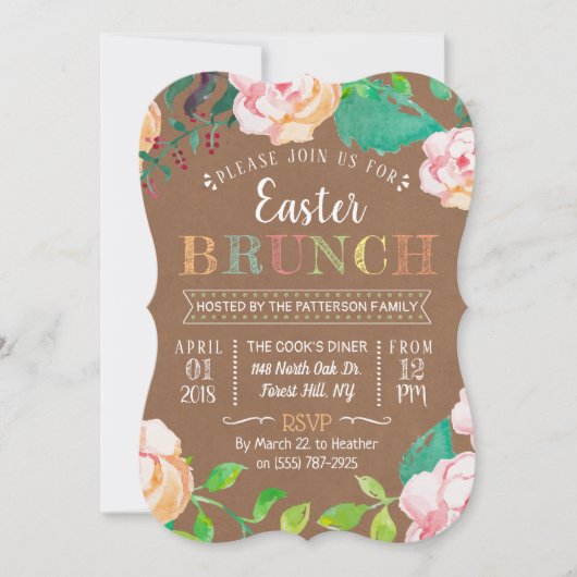Spring Floral Rustic Kraft Easter Brunch Kaart (Voorkant)