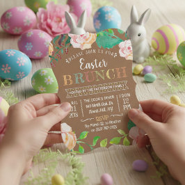 Spring Floral Rustic Kraft Easter Brunch Kaart