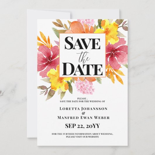 Spring Floral Save the date Invitation Kaart (Voorkant)