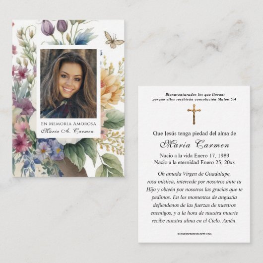 Spring Floral Spain Funeral Prayer Plaatskaartje (Voorkant / Achterkant)
