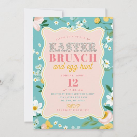 Spring Floral Squiggle Lijst Paasbrunch Kaart (Voorkant)
