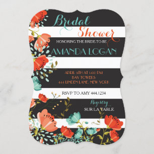 Spring Floral Striped Bridal Shower Invitations Kaart