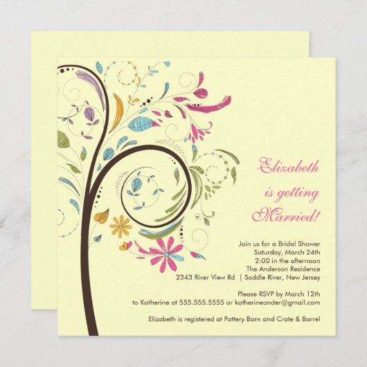 Spring Floral Tree Bridal Shower Kaart (Voorkant / Achterkant)