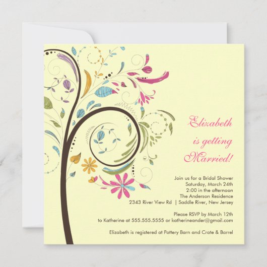 Spring Floral Tree Bridal Shower Kaart (Voorkant)