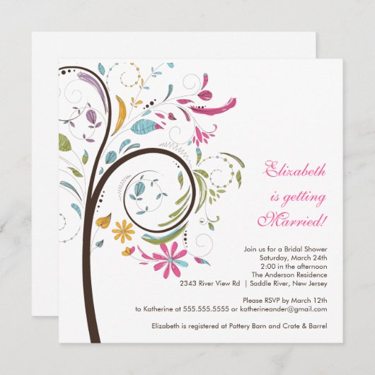 Spring Floral Tree Bridal Shower Kaart (Voorkant / Achterkant)