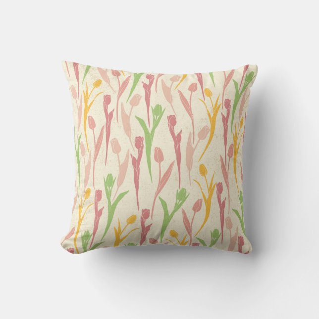 Spring Floral Tulip Pink Yellow Green Pattern Kussen (Voorkant)