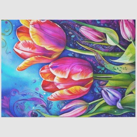 Spring Floral Tulips Tissue Paper Tissuepapier (Voorkant)