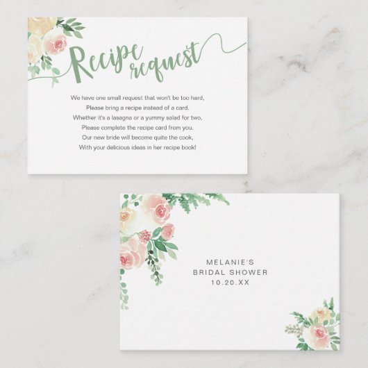Spring Floral Vrijgezellenfeest Recept Aanvraag Informatiekaartje (Voorkant / Achterkant)