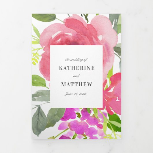 Spring Floral Waterverf All-in-One Wedding Drieluik Uitnodiging (Cover)