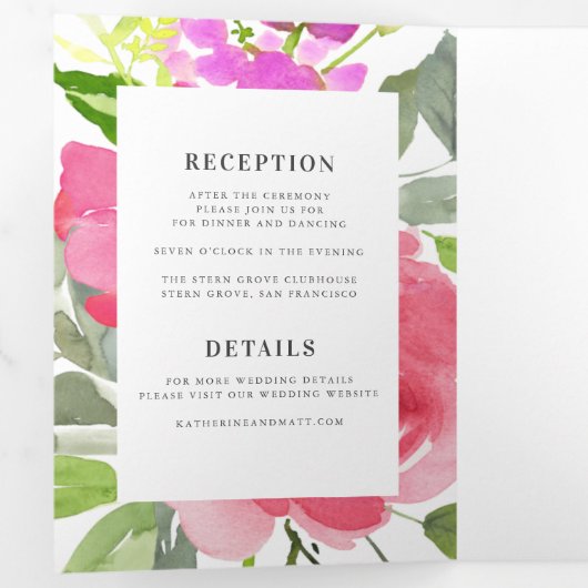 Spring Floral Waterverf All-in-One Wedding Drieluik Uitnodiging (Binnenzijde eerst)