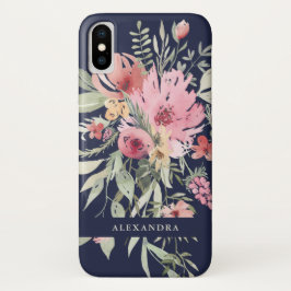 Spring Floral | Waterverf Bloemen met jouw naam iPhone X Hoesje