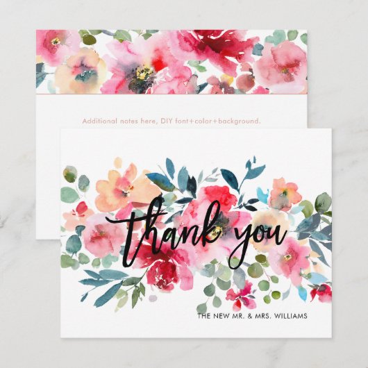 Spring Floral Waterverf Boeket dank u kaarten (Voorkant / Achterkant)