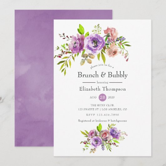 Spring Floral Waterverf Brunch en Bubble Kaart (Voorkant / Achterkant)