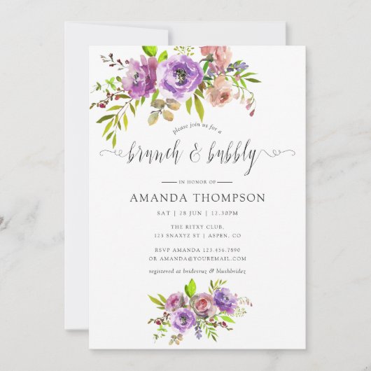 Spring Floral Waterverf Brunch en Bubble Kaart (Voorkant)