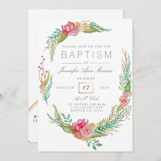 Spring Floral Waterverf | Doop Kaart (Voorkant / Achterkant)