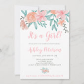 Spring floral waterverf koraal boeket baby shower kaart (Voorkant)