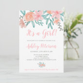 Spring floral waterverf koraal boeket baby shower kaart (Staand voorkant)