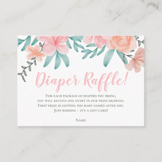 Spring floral waterverf koraal luier verloting informatiekaartje (Voorkant)