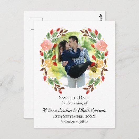 Spring Floral Waterverf met aangepaste foto Briefkaart (Voorkant / Achterkant)