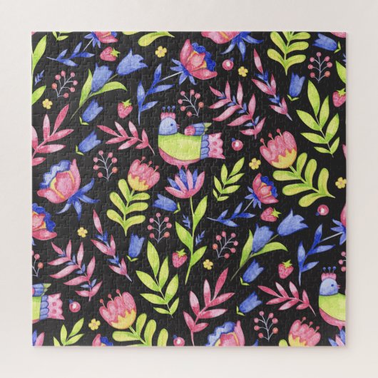 Spring Floral: Waterverf naadloos patroon Legpuzzel (Verticaal)