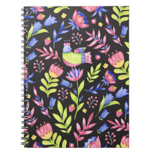 Spring Floral: Waterverf naadloos patroon Notitieboek