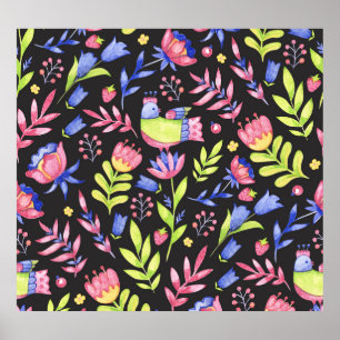 Spring Floral: Waterverf naadloos patroon Poster