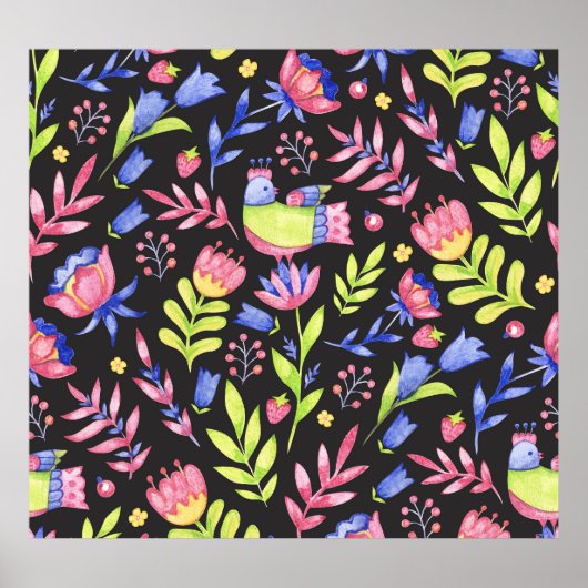 Spring Floral: Waterverf naadloos patroon Poster (Voorkant)