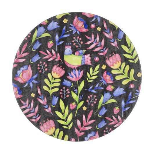 Spring Floral: Waterverf naadloos patroon Snijplank (Voorkant)