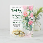 Spring Floral Waterverf Rozen bruiloft uitnodiging (Staand voorkant)