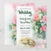 Spring Floral Waterverf Rozen bruiloft uitnodiging (Voorkant / Achterkant)