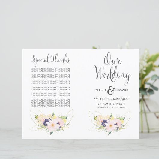 Spring Floral Waterverf Wedding Program Booklet (Staand voorkant)