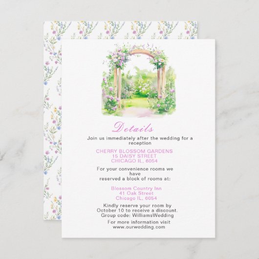 Spring Floral Wedding Arch Details Informatiekaartje (Voorkant / Achterkant)
