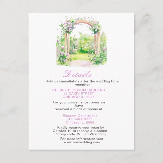 Spring Floral Wedding Arch Details Informatiekaartje (Voorkant)