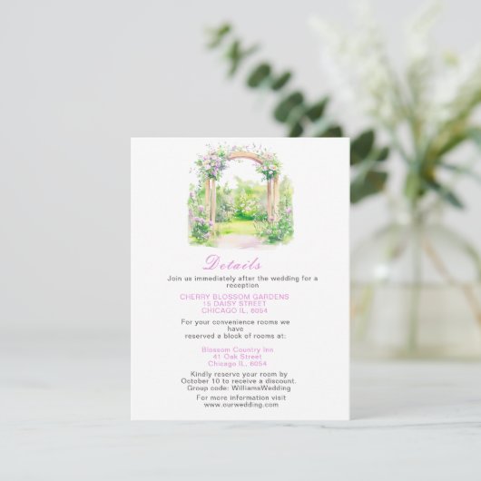 Spring Floral Wedding Arch Details Informatiekaartje (Staand voorkant)