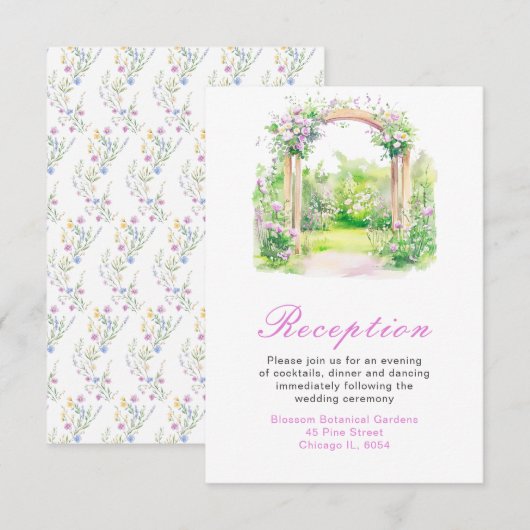 Spring Floral Wedding Arch Receptie Informatiekaartje (Voorkant / Achterkant)