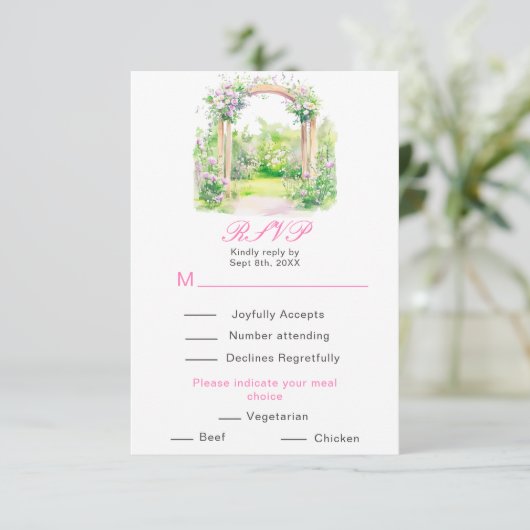 Spring Floral Wedding Arch Receptie RSVP Kaartje (Staand voorkant)